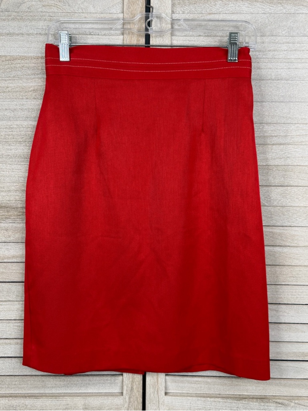 SYNARI Vintage 80's Knee Length Skirt Red with White Stitching-10